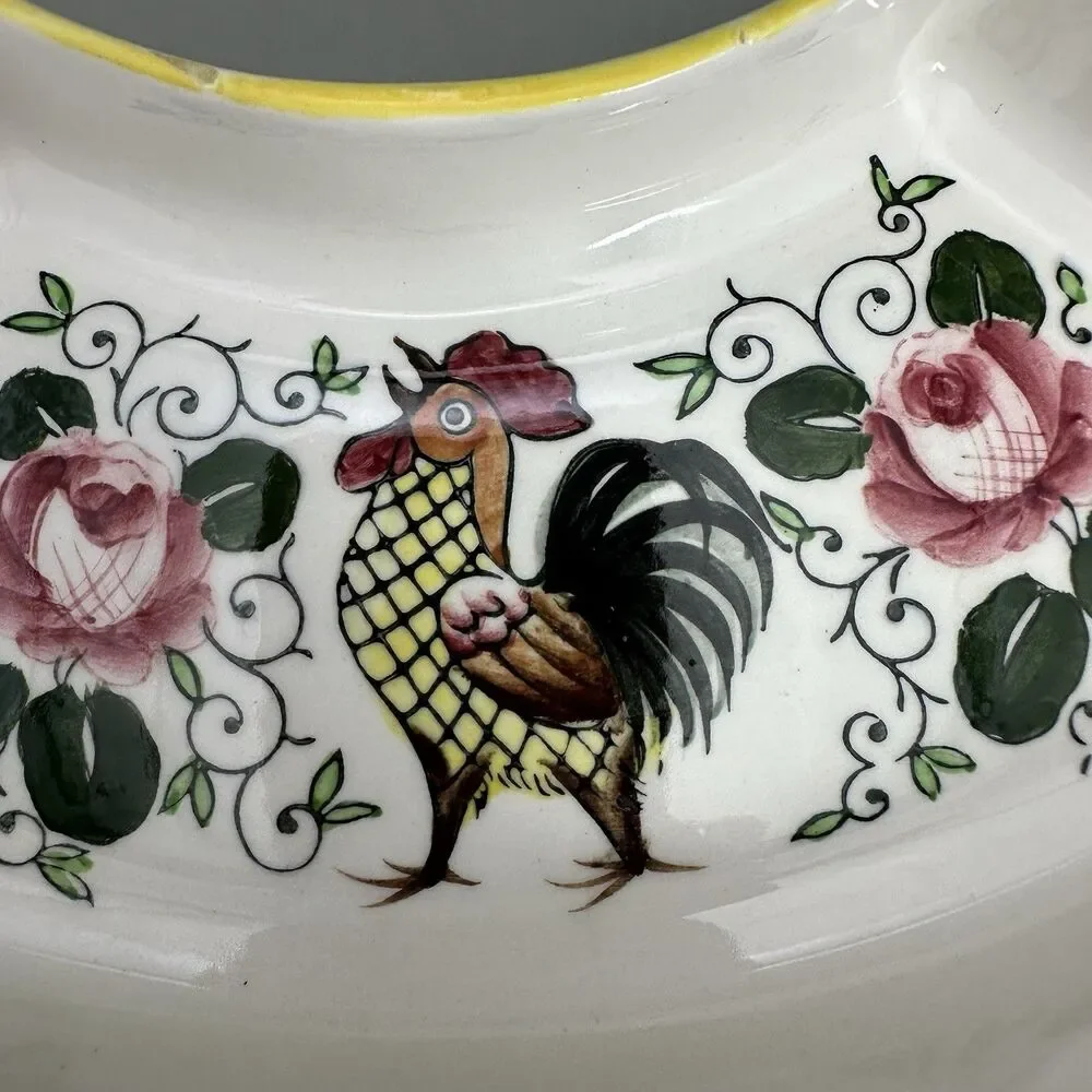 Early Provincial Rooster Lazy Susan Replacement Dishes Hand Painted Japan Set 2